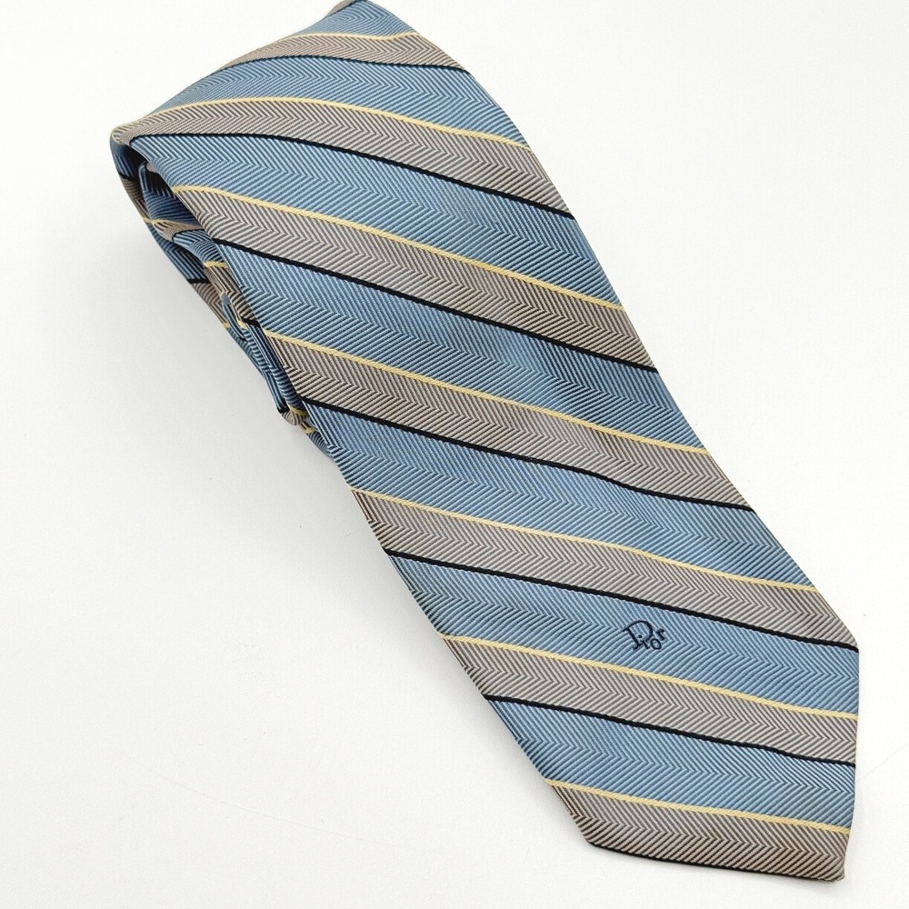 CHRISTIAN DIOR Mens Necktie 54" Repp Tie Striped‎ Blue